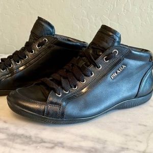 Women's Prada Black Leather Sneakers